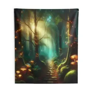 Mystical Forest Path and Glowing Mushrooms